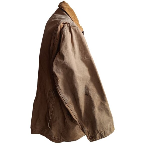 Large Vintage 1950s Tin Cloth Corduroy Collar Hunting Jacket With Shell Pockets - Picture 4 of 11